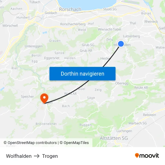 Wolfhalden to Trogen map