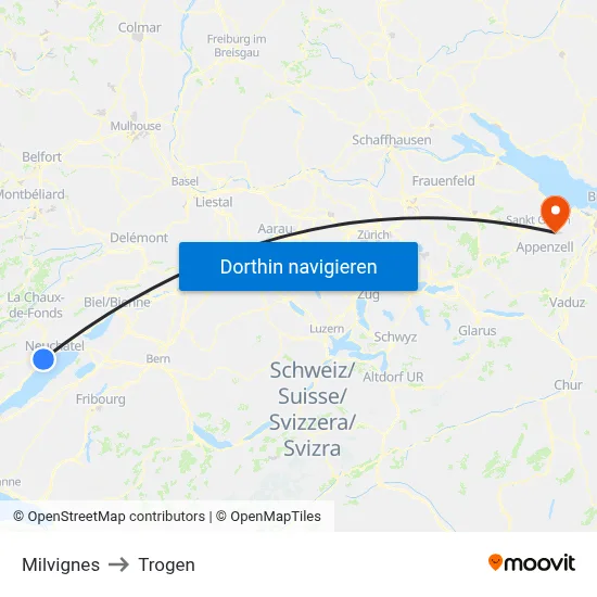 Milvignes to Trogen map