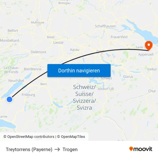Treytorrens (Payerne) to Trogen map