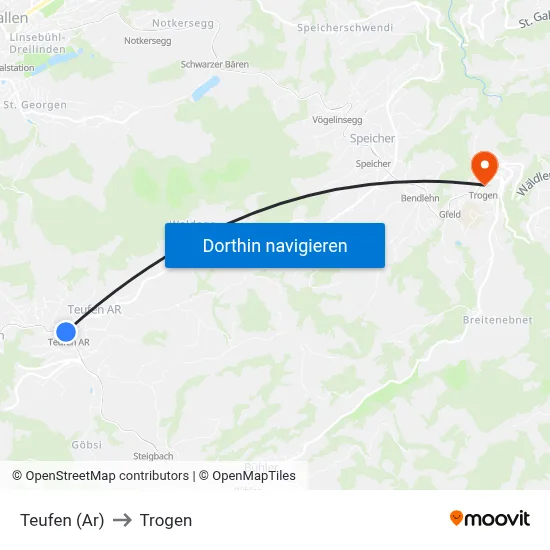 Teufen (Ar) to Trogen map