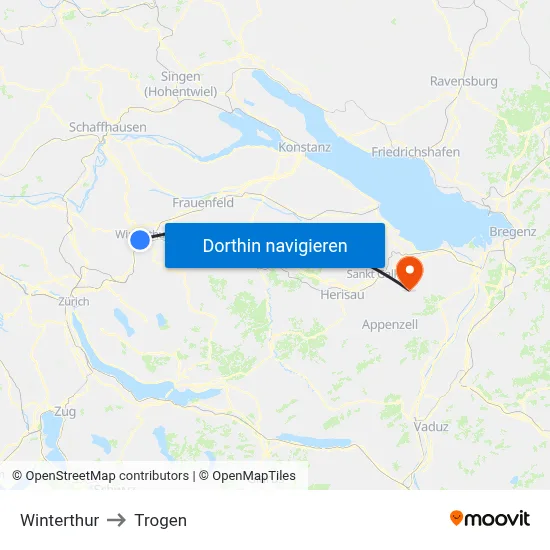 Winterthur to Trogen map
