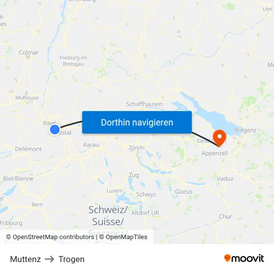 Muttenz to Trogen map