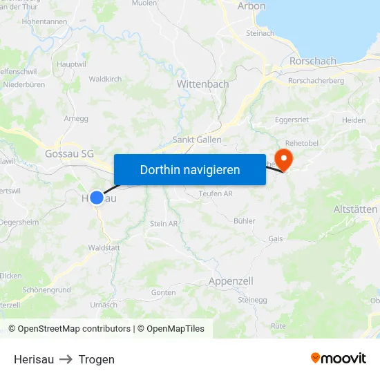 Herisau to Trogen map