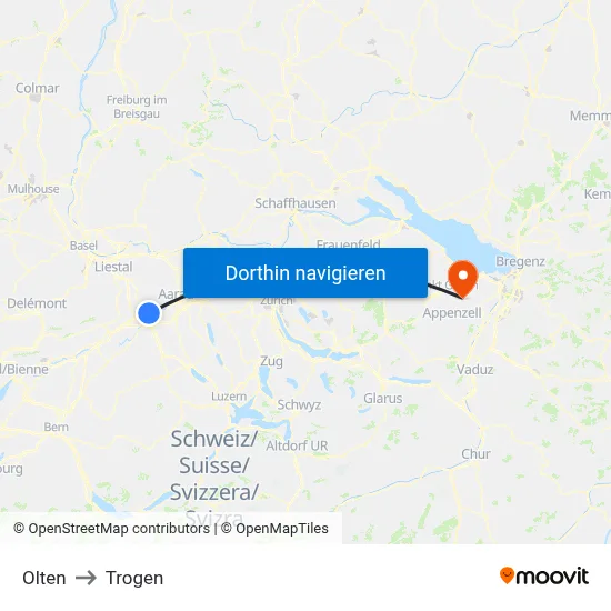 Olten to Trogen map