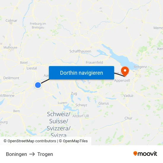 Boningen to Trogen map