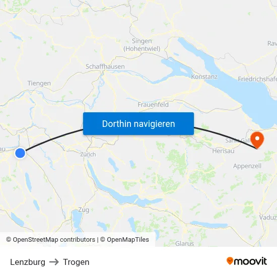 Lenzburg to Trogen map