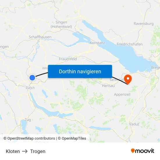 Kloten to Trogen map