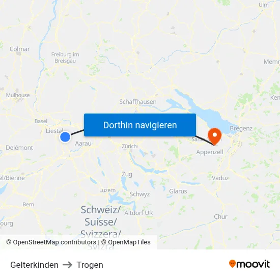 Gelterkinden to Trogen map