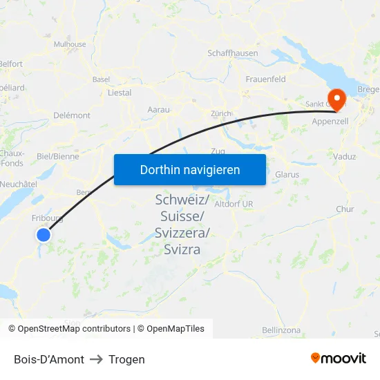Bois-D’Amont to Trogen map