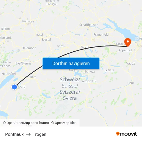 Ponthaux to Trogen map