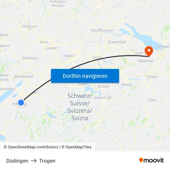 Düdingen to Trogen map