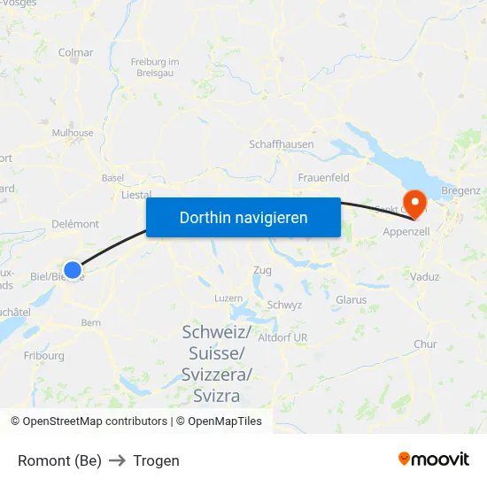 Romont (Be) to Trogen map