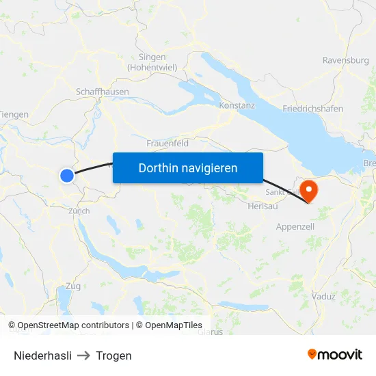 Niederhasli to Trogen map