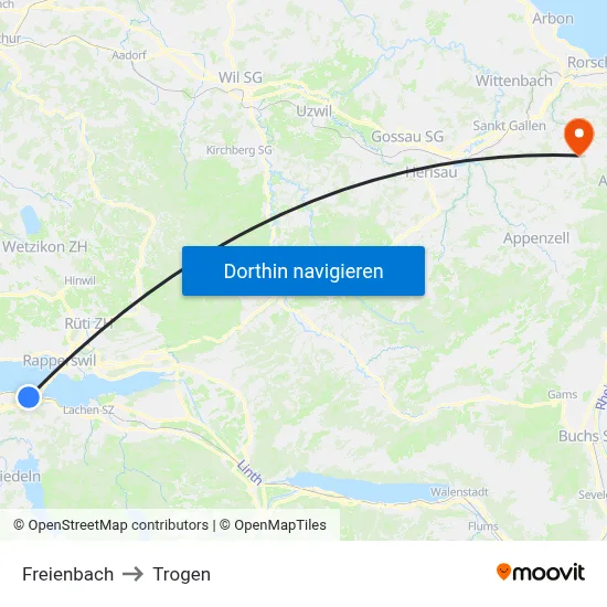 Freienbach to Trogen map