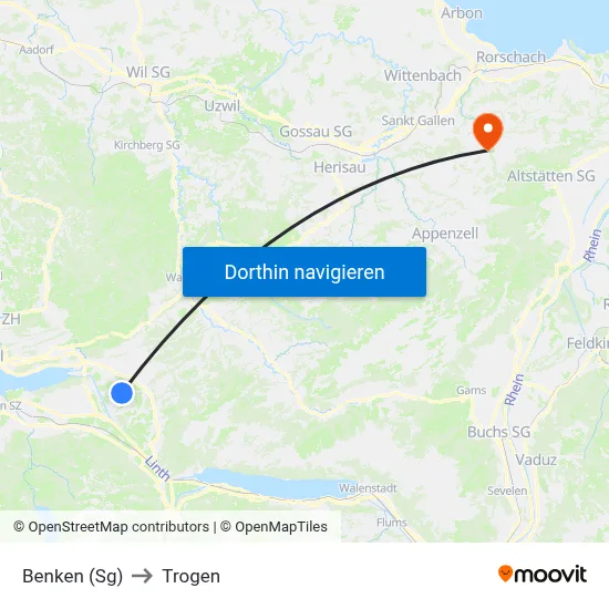 Benken (Sg) to Trogen map