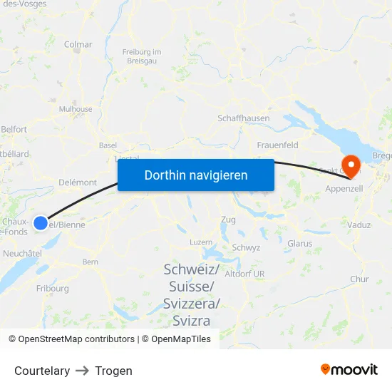 Courtelary to Trogen map