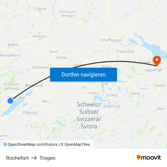 Rochefort to Trogen map