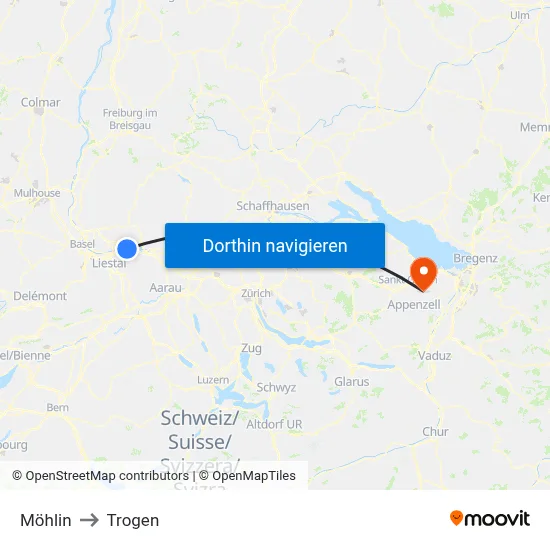 Möhlin to Trogen map