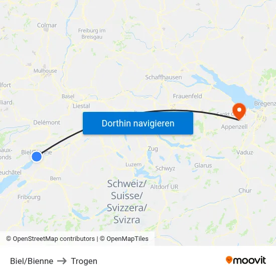 Biel/Bienne to Trogen map