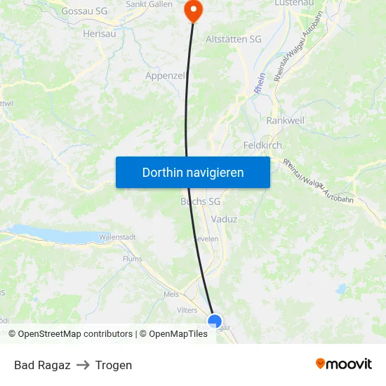 Bad Ragaz to Trogen map