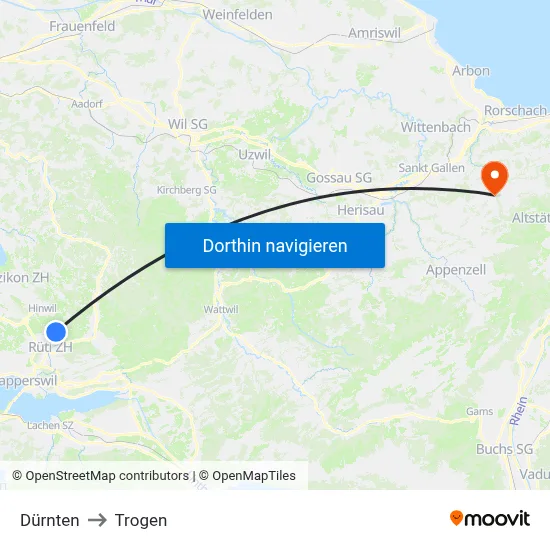 Dürnten to Trogen map