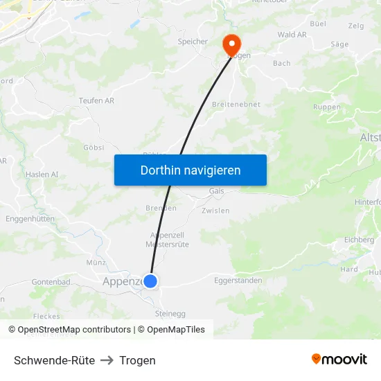 Schwende-Rüte to Trogen map