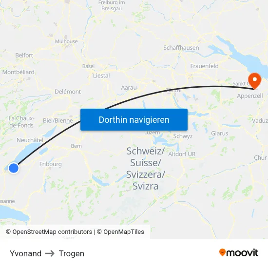 Yvonand to Trogen map