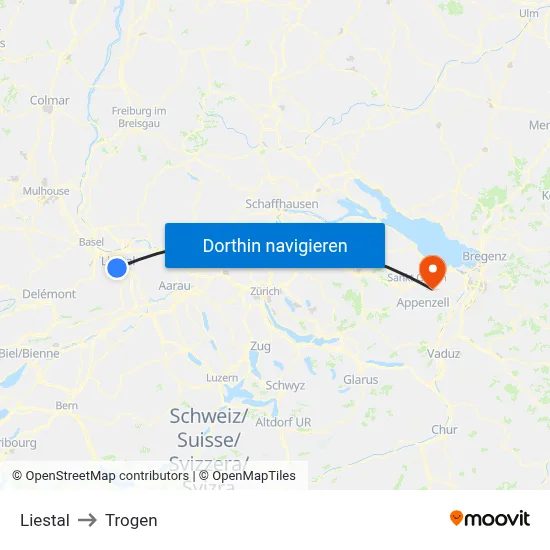 Liestal to Trogen map