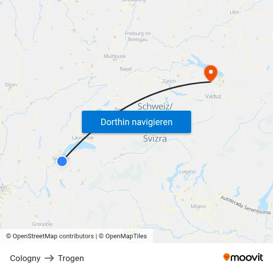 Cologny to Trogen map