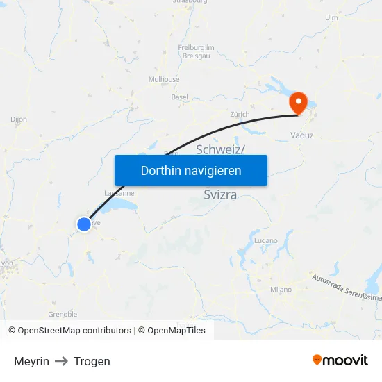 Meyrin to Trogen map