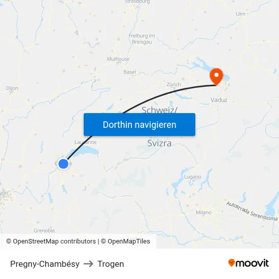 Pregny-Chambésy to Trogen map