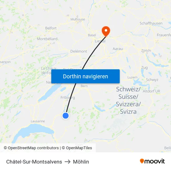 Châtel-Sur-Montsalvens to Möhlin map