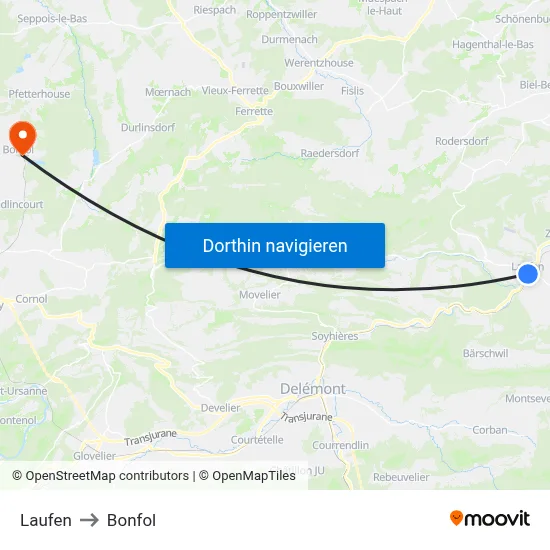 Laufen to Bonfol map