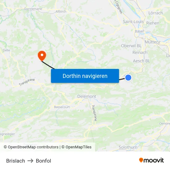Brislach to Bonfol map