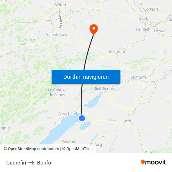 Cudrefin to Bonfol map