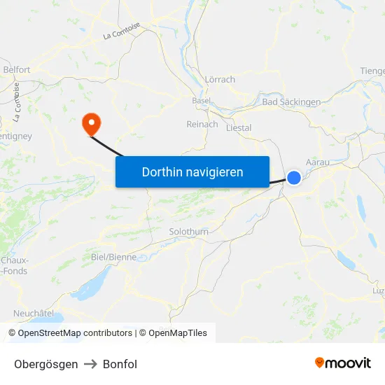 Obergösgen to Bonfol map