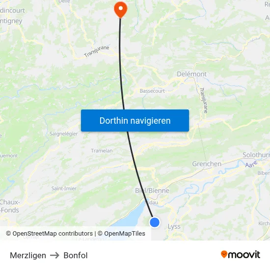 Merzligen to Bonfol map