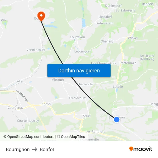 Bourrignon to Bonfol map
