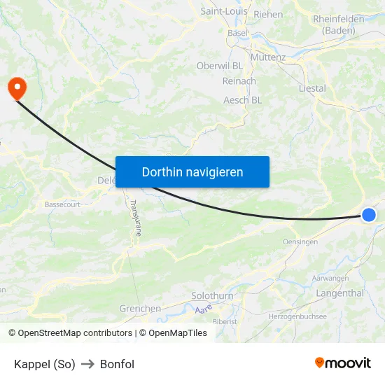 Kappel (So) to Bonfol map