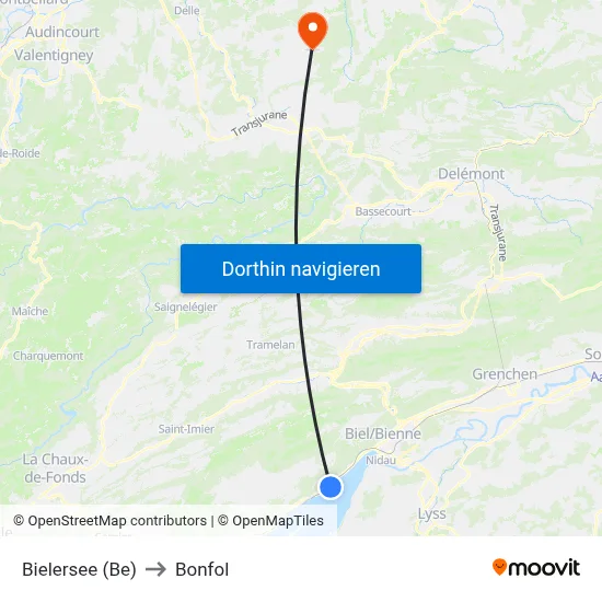 Bielersee (Be) to Bonfol map