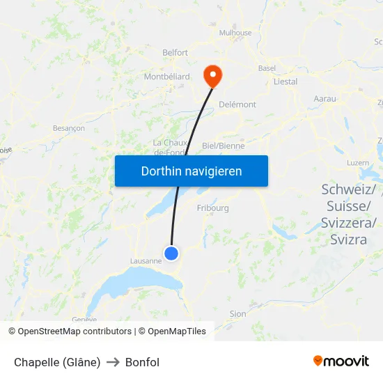 Chapelle (Glâne) to Bonfol map