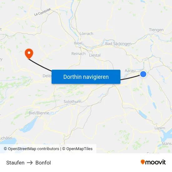 Staufen to Bonfol map
