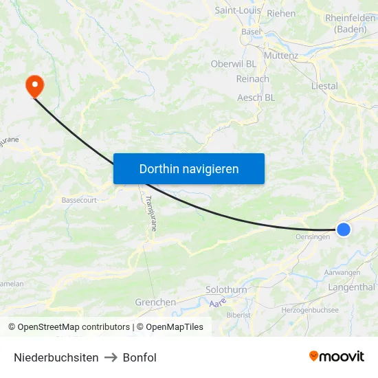 Niederbuchsiten to Bonfol map