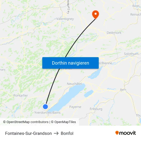 Fontaines-Sur-Grandson to Bonfol map