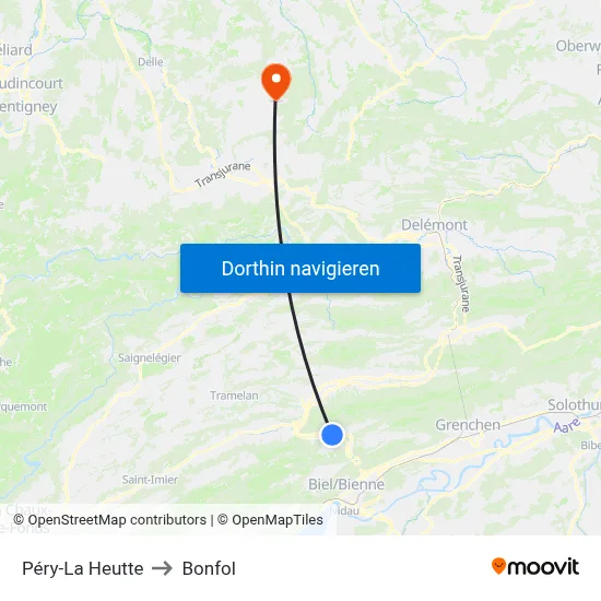 Péry-La Heutte to Bonfol map
