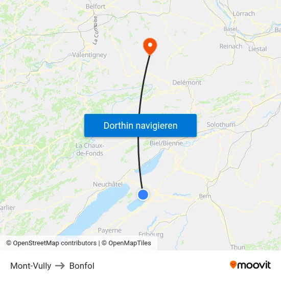 Mont-Vully to Bonfol map