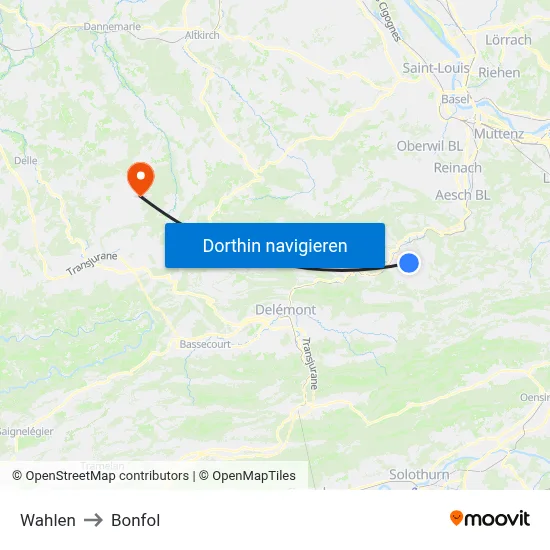 Wahlen to Bonfol map