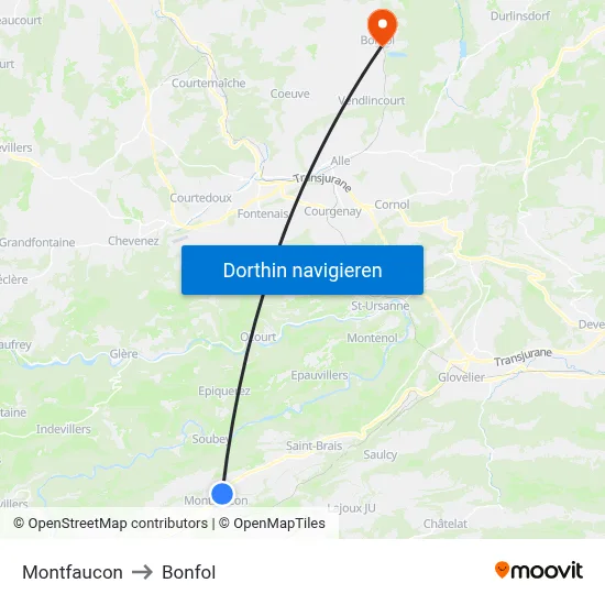 Montfaucon to Bonfol map