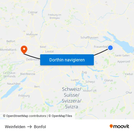 Weinfelden to Bonfol map