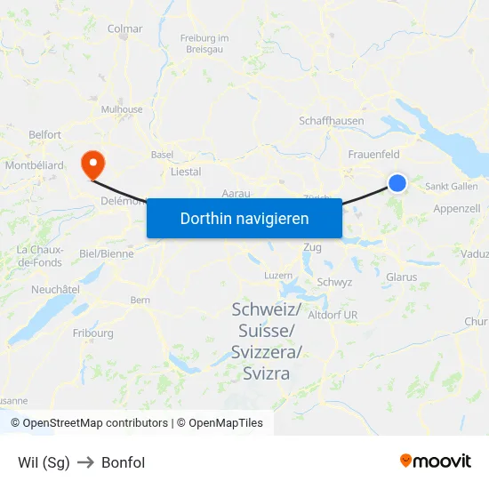 Wil (Sg) to Bonfol map